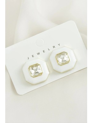 SiHako Kare Taşlı Metal Küpe