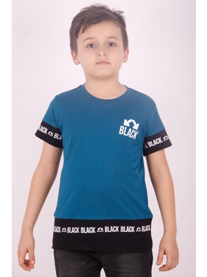 Toontoy Erkek Çocuk Baskılı Bisiklet Yaka Kısa Kollu Tişört - Renk Bloklu