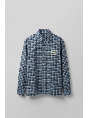 Abluka Online Erkek Boxy Fit Ekose Uzun Kollu Gömlek Lacivert