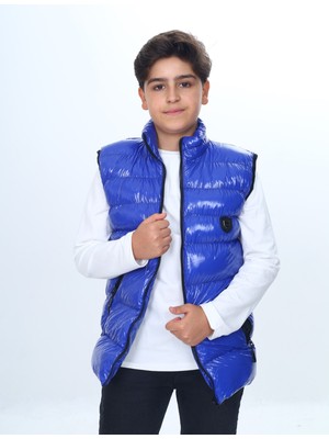 Toontoy Erkek Çocuk Su Itici Dik Yaka Fermuarlı Cepli Parlak Şişme Yelek