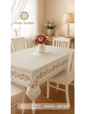 Esse Home Dertsiz Kumaş Gül Desenli 8 Kişilik Dijital Baskı Masa Örtüsü