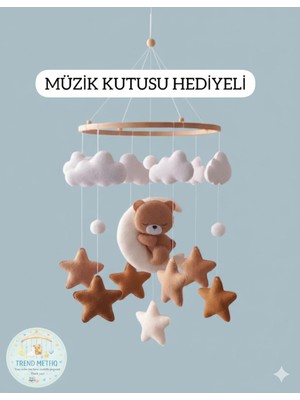 1-0trend El Yapımı Bebek Dönencesi Doğal Bebek Odası Ayıcıklı Uyku Arkadaşı Müzik Kutusu Hediyeli