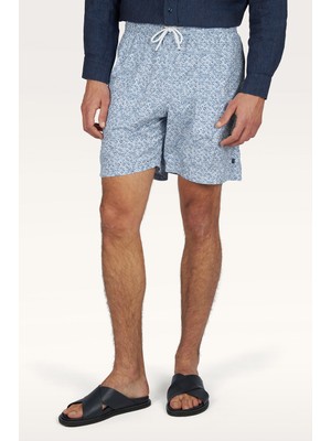 Paul & Shark Erkek Geometrik Desenli Çabuk Kuruyan Kumaş Beli Lastikli Mavi Mayo 26415080-G60
