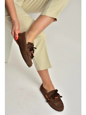 Fox Shoes Y602426202 Kahverengi Süet Bağcık Detaylı Günlük Kadın Ayakkabı