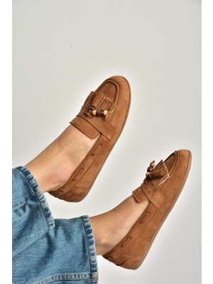 Fox Shoes Y602347002 Taba Süet Püsküllü Kadın Günlük Ayakkabı