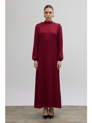 Vavinor Yan Bağcık Detaylı Jakar Elbise - Bordo