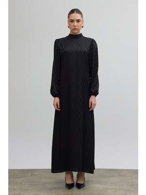 Vavinor Yan Bağcık Detaylı Jakar Elbise - Siyah