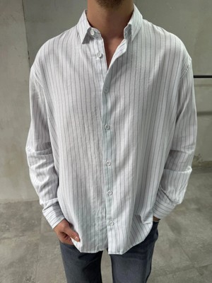 Difransel Jeans Erkek Relaxed Fit Çizgili Keten Gömlek