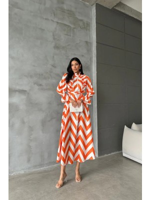 Hiccup Kadın Msn Geometrik Fırfırlı Maksi Elbise Balkabağı Portakalı