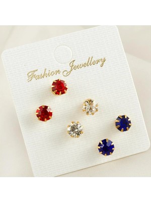 SiHako 6 Adet Tek Taşlı Küpe