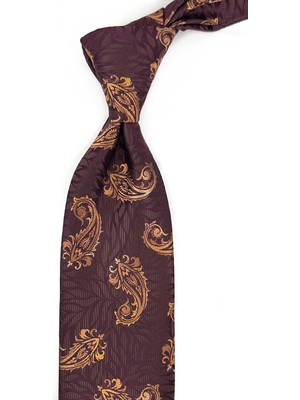 Kravatkolik Mürdüm - Kahve Şal Desen Mendilli Klasik Kravat KK13305