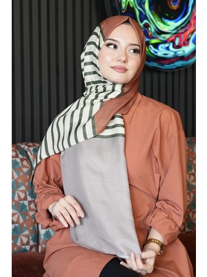 Afvente Çizgili Desen Altın Sarısı Soft Pamuk Şal