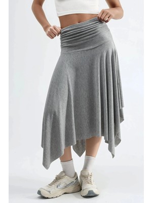 Hiccup Kadın Busem Soft Touch Asimetrik Midi Etek Gri
