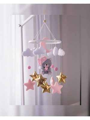 Metfiq (Müziksiz)Ayıcık Gelişim Odaklı Beşik Yanı Keçe Dönence Bebek Çocuk Odası Süsü