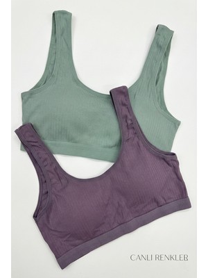 Underwear Bodyway Büyük Beden 2'li Kalın Askılı Fitilli Büstiyer Seti - Yanları Kapatan Pamuklu Crop Yarım Atlet - Uyku Sütyeni