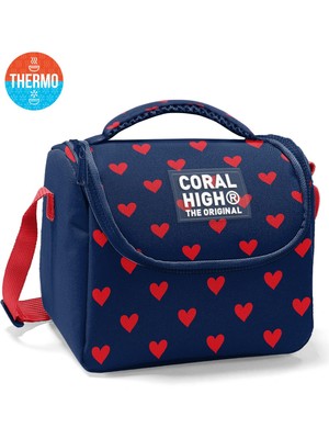 Coral High Kids Lacivert Kırmızı Kalp Desenli Thermo Beslenme Çantası 37129