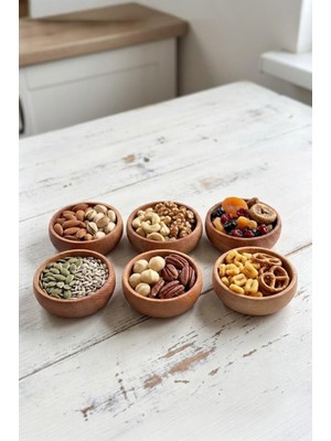 Atbyhome 6 Parça Doğal Ahşap Çerezlik Kaseler - 10 cm Kahvaltılık ve Mezze Sosluk Seti