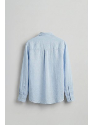 Abluka Online Erkek Regular Fit Keten Basic Uzun Kollu Gömlek Açık Mavi