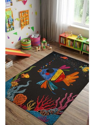 The Reef Design The Reef Renkli Balık Desenli Çocuk Halısı Yıkanabilir Kaymaz Dijital Baskılı Oyun Halısı