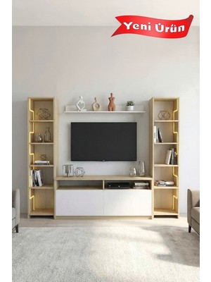 PlatinReyon Labirent Ledli Duvar Tv Ünitesi Beyaz Kapak