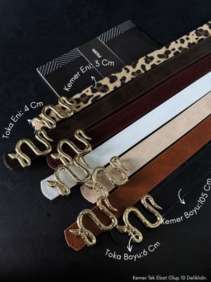 Fiori Kadın 3 cm Yılan Tokalı Kemeri, Çok Renkli Suni Deri, Günlük ve Özel Kullanım İçin