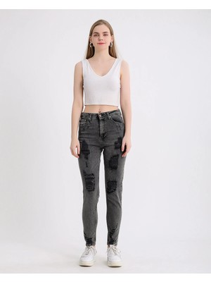 Kadın Yüksek Bel Power Likralı Mom Jean