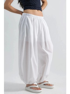 Hiccup Kadın Busem Lastik Bel Balon Pantolon Beyaz