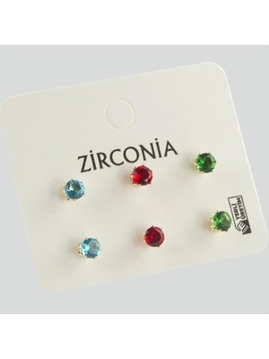 SiHako 6'lı Zirkon Tek Taşlı Küpe