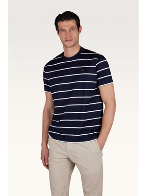 Paul & Shark Erkek Yuvarlak Yaka Regular Fit Çizgili %100 Pamuklu Kısa Kollu Lacivert-Beyaz T-Shirt 25411018-338