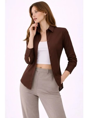 Beruflic Uzun Kollu Gömlek Düğmeli Klasik Yaka Günlük ve Ofis Şıklığına Uygun - Kahverengi