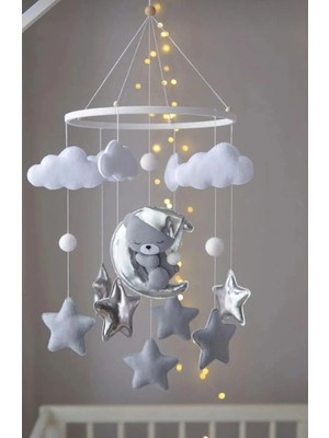 Metfiq (Müziksiz)Ayıcık Gelişim Odaklı Beşik Yanı Keçe Dönence Bebek Çocuk Odası Süsü