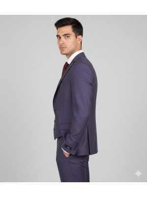Fabio Cassel Slim Fit  Mono Yaka Çift Yırtmaçlı Astarlı Takım Elbise Yelekli