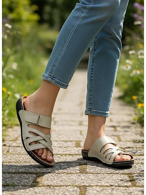 KAFKASLAR AYAKKABI Ortopedik Düz Taban Ter Yapmaz Cırtlı Kadın Anne Terliği