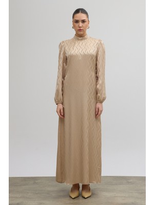 Vavinor Yan Bağcık Detaylı Jakar Elbise - Bej