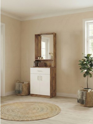 İNDEPPO Loft Portmanto Askılı 2 Kapaklı (Ceviz - Beyaz)