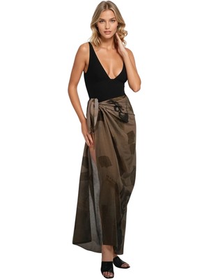 Neptune Marbling Ms. Arkın – Modern Portre Desenli Koton Ipek Şal Pareo