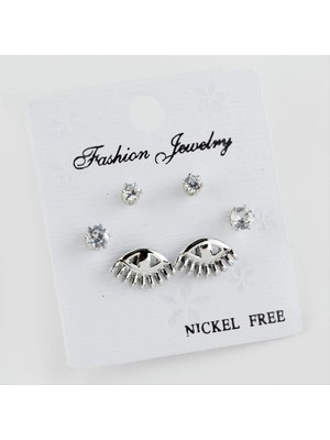 SiHako 6 Adet Göz Şekilli Taşlı Küpe