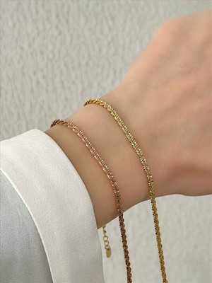 QA Quella Accessories Çelik Parlak Işıl 14K Gold Zinzir Bileklik 17+5 cm - Gold