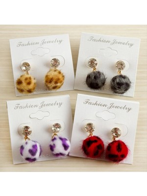 SiHako Leopar Desenli Taşlı Top Küpe