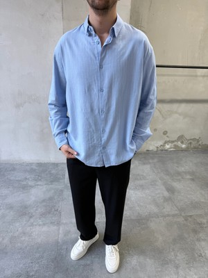 Difransel Jeans Erkek Relaxed Fit Çizgili Keten Gömlek