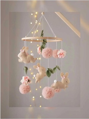 Metfiq (Müziksiz)Ayıcık Gelişim Odaklı Beşik Yanı Keçe Dönence Bebek Çocuk Odası Süsü