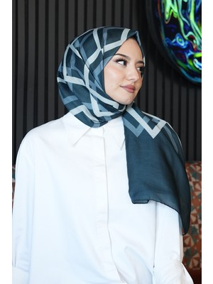 Afvente Geometrik Desen Koyu Mavi Soft Pamuk Şal