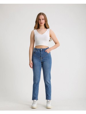 Kadın Yüksek Bel Power Likralı Mom Jean