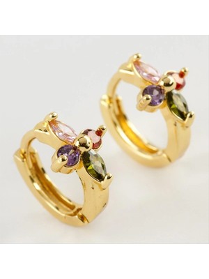 SiHako Çiçek Renkli Zirkon Taşlı Lüks Küpe 1,5 cm