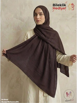 Moodşal Koyu Kahverengi Pamuklu Viskon Şal (Bileklik Hediyeli)