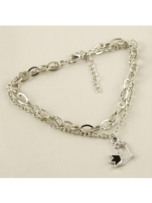 SiHako Çift Zincir Kalp Taç Yeni Sezon Taşlı Halhal