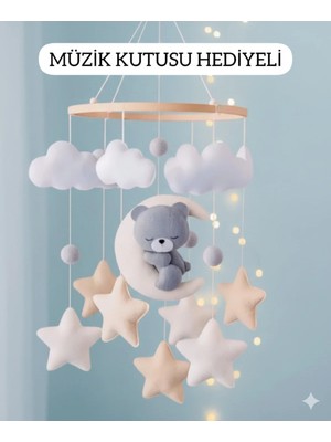1-0trend El Yapımı Bebek Dönencesi Doğal Bebek Odası Ayıcıklı Uyku Arkadaşı Müzik Kutusu Hediyeli