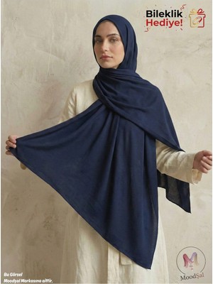 Moodşal Lacivert Pamuklu Viskon Şal (Bileklik Hediyeli)