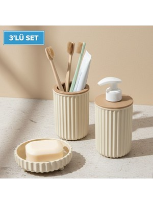 LE Paris 3 Parça Banyo Seti Modern Çizgili Tasarım | Sıvı Sabunluk | Diş Fırçalık | | Katı Sabunluk