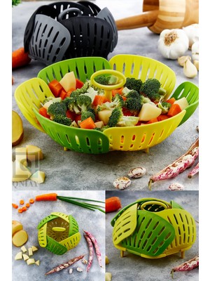 Feyza Design Katlanabilir Buharlı Sebze Meyve Haşlama Sepeti, Pratik ve Lezzetli Pişirme